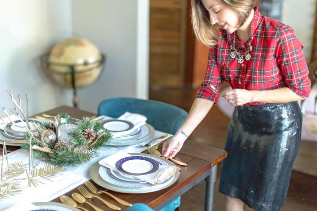 Meggie Mangione setting the table | How to Host a Holiday Meal like a BOSS