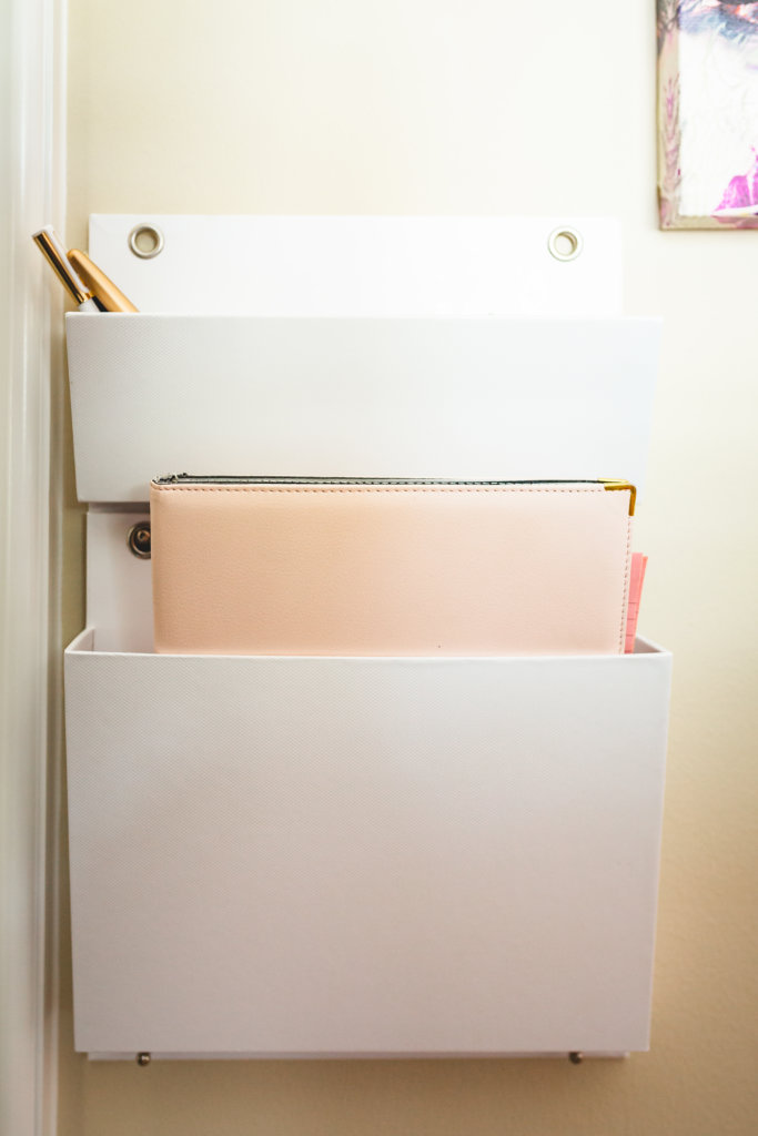 Mid-Century Glam Home Office Remodel by Organized Life Design

organized office | office organization | see jane work wall inbox | white and gold | professional organizer houston